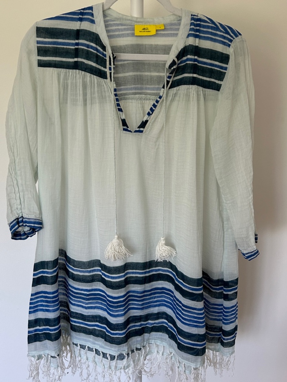 Roller Rabbit Lightweight Blue Striped Tassel Tunic